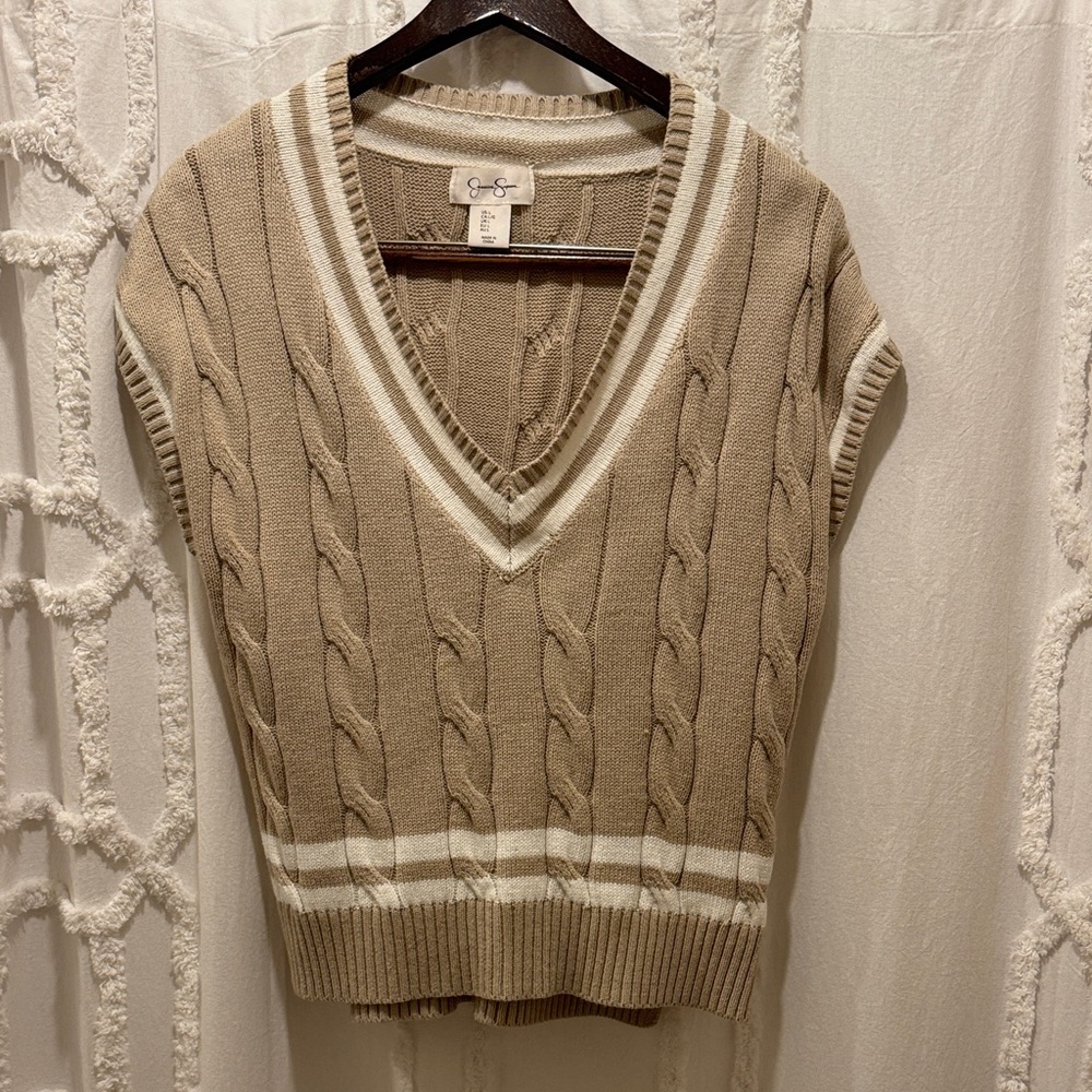 Jessica Simpson V-Neck Tan Sweater Vest